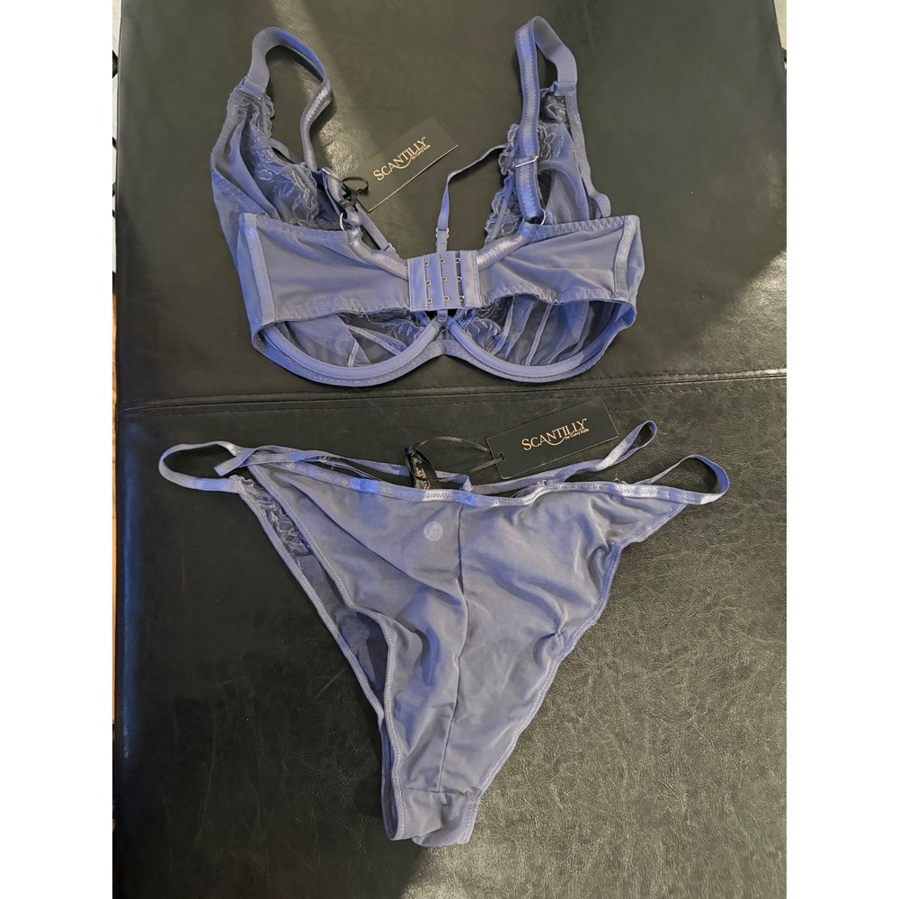 NWT Scantilly Curvy Kate Bound Blossom Steel Grey Bra 34H/Brazilian Brief L Set - Picture 2 of 4